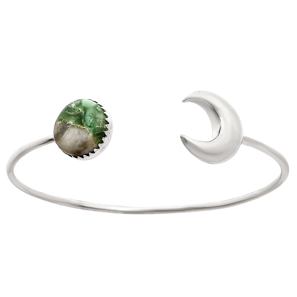 Premium Crescent Moon – Utah Variscite 925 Silver Cuff Bangle Bracelet B-1046