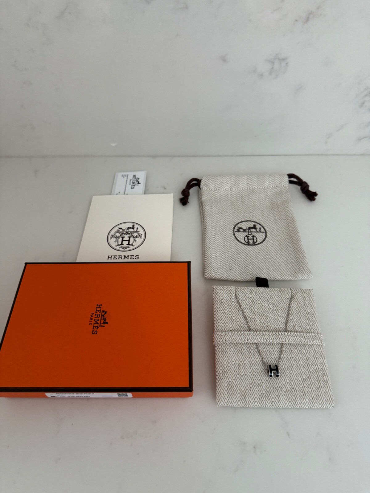 New Hermes Mini Pop H Pendant Necklace Noir Black with Palladium Hardware