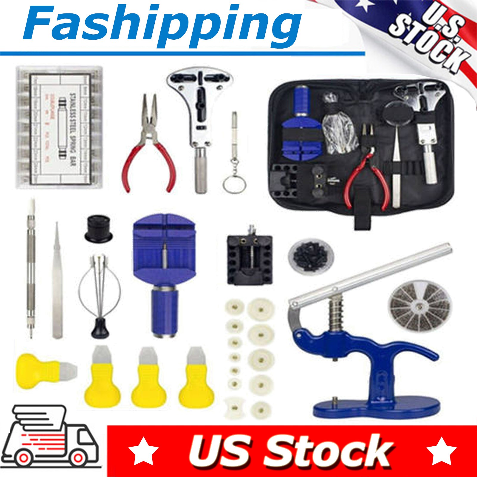 915pcs Watch/Glasses Repair Kit Back Case Remover Opener Link Pin Spring Bar New