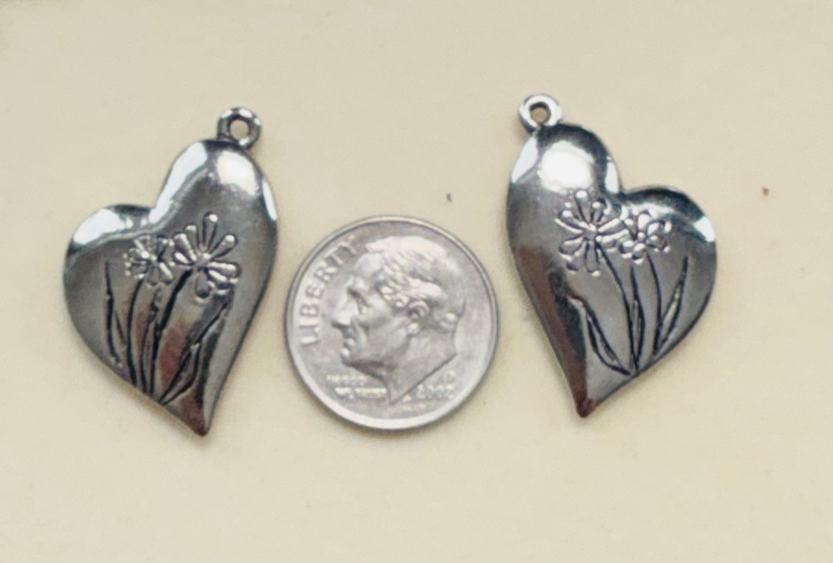 10 Heart With Flowers Pewter Charms Custom Made, Lead Free Nickel Free, USA