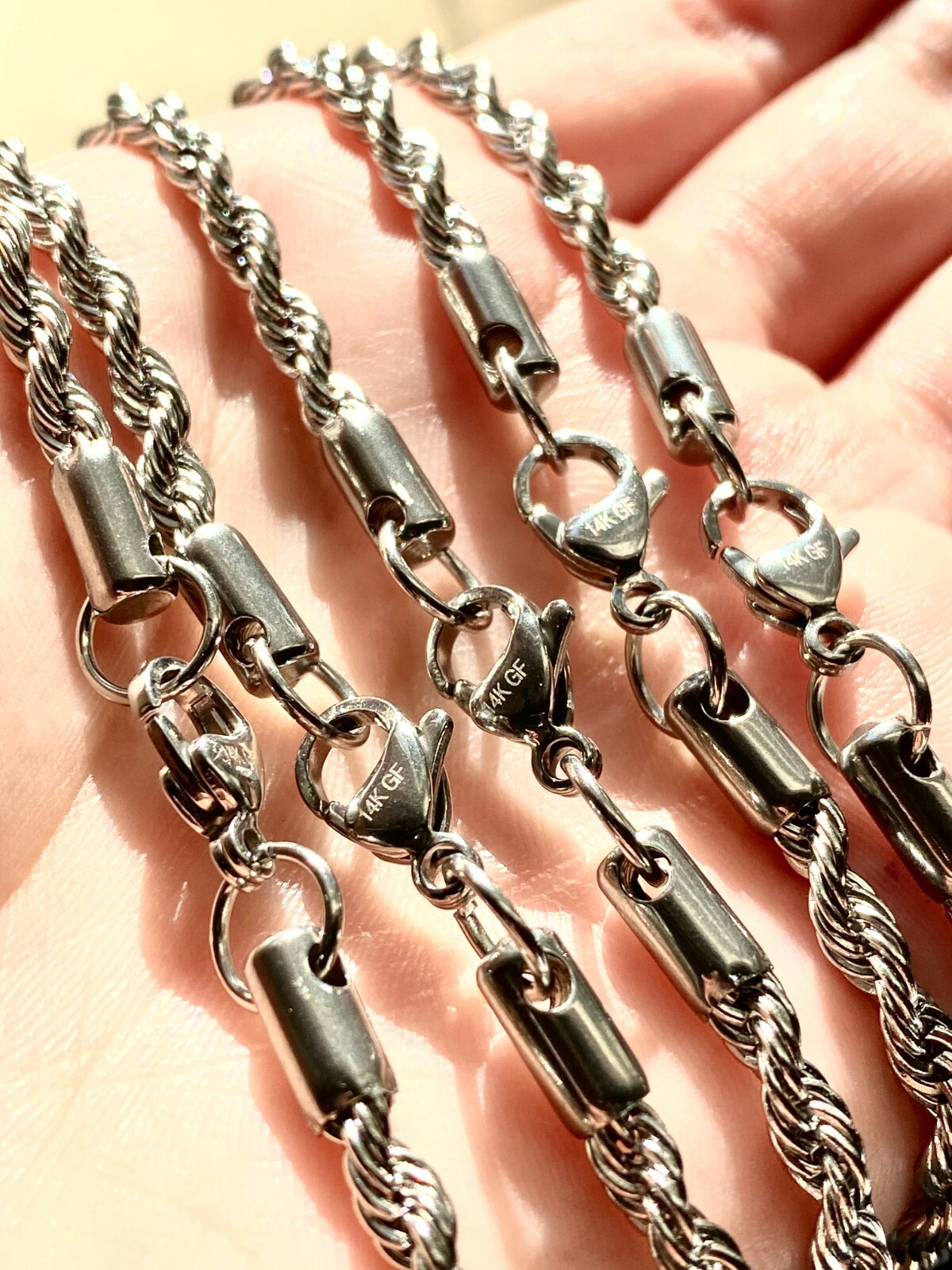 Solid Real ITALIAN 14K Rhodium Gold Finish Men’s Women’s Rope Chain Necklace