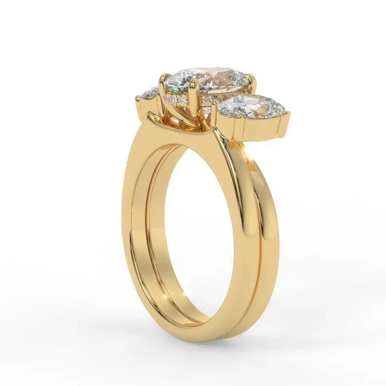 3TCW Lab Grown Diamond Wrap Custom Double Oval Wedding Ring 14k Yellow Gold