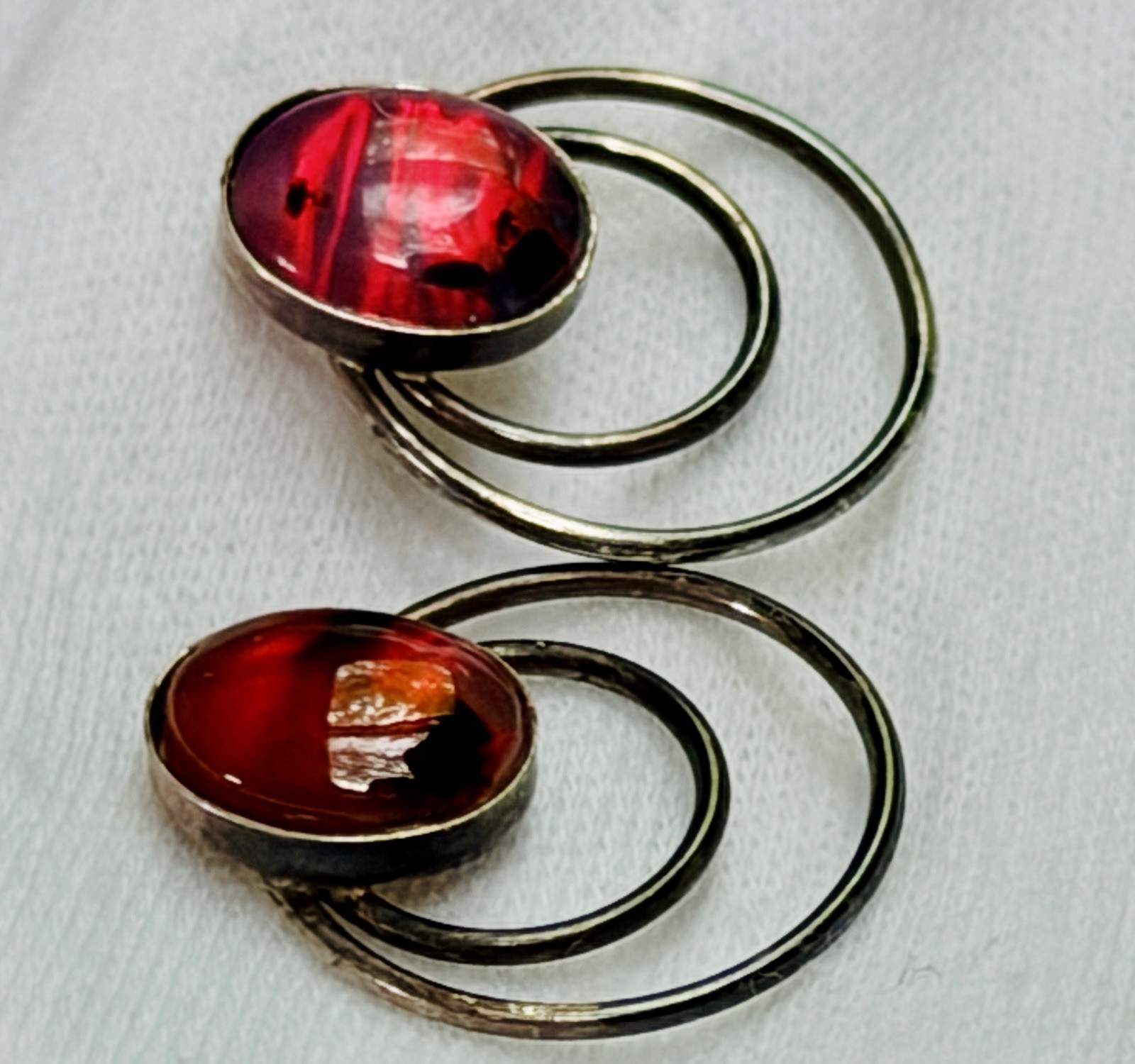 VTG Earrings Sterling Silver 925 & Fire-Agate Hot-Pink Boho-Chic Southwestern
