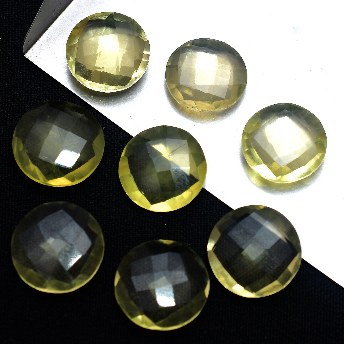 8 Pcs VVS Natural Yellow Citrine 10.73mm-11.64mm Round Checker Cut Gemstones Lot