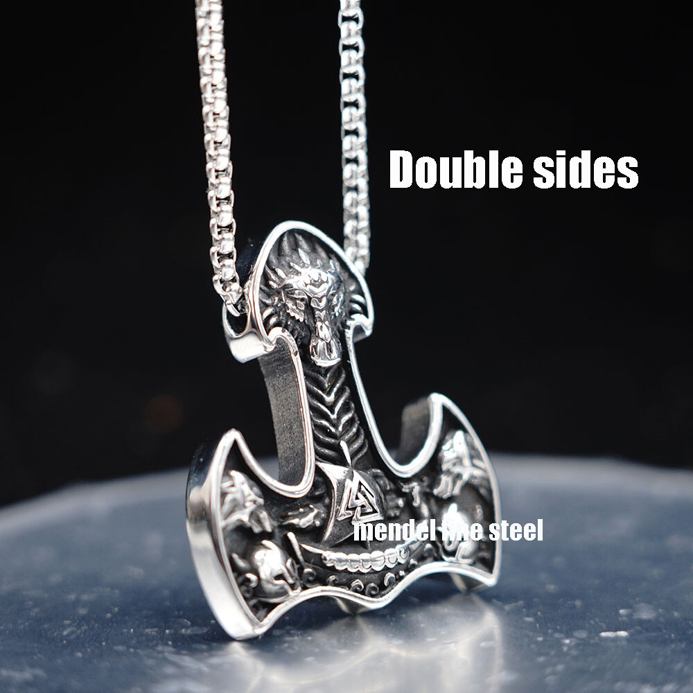 MENDEL Mens Stainless Steel Viking Pagan Valknut Ship Amulet Pendant Necklace