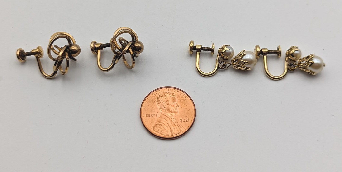 2 Pair Screw Back Earrings Gold Filled A&Z & HG Vintage GF