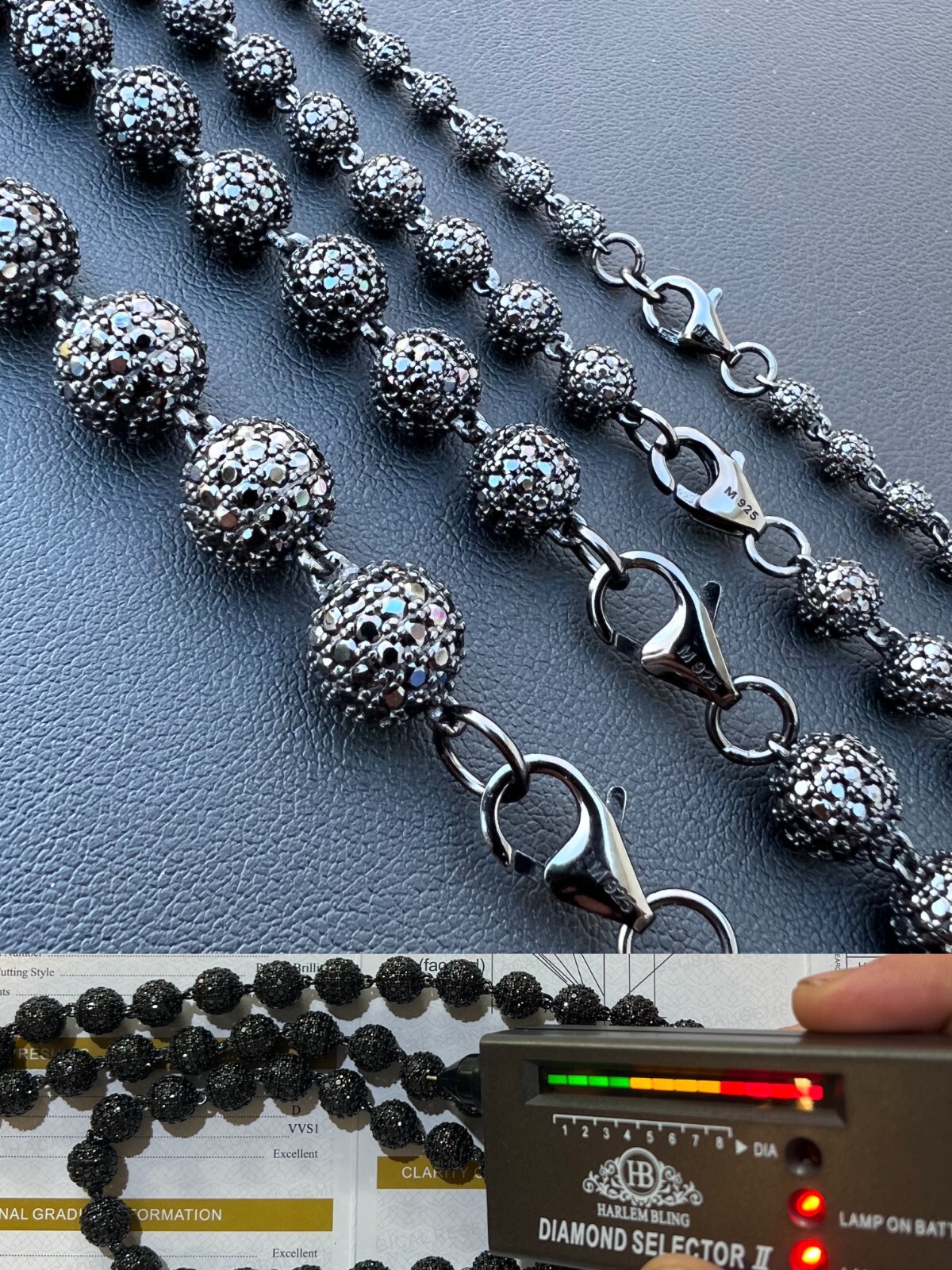 Black Moissanite Ball Chain – Black Rhodium Over 925 Silver – Shambala Necklace