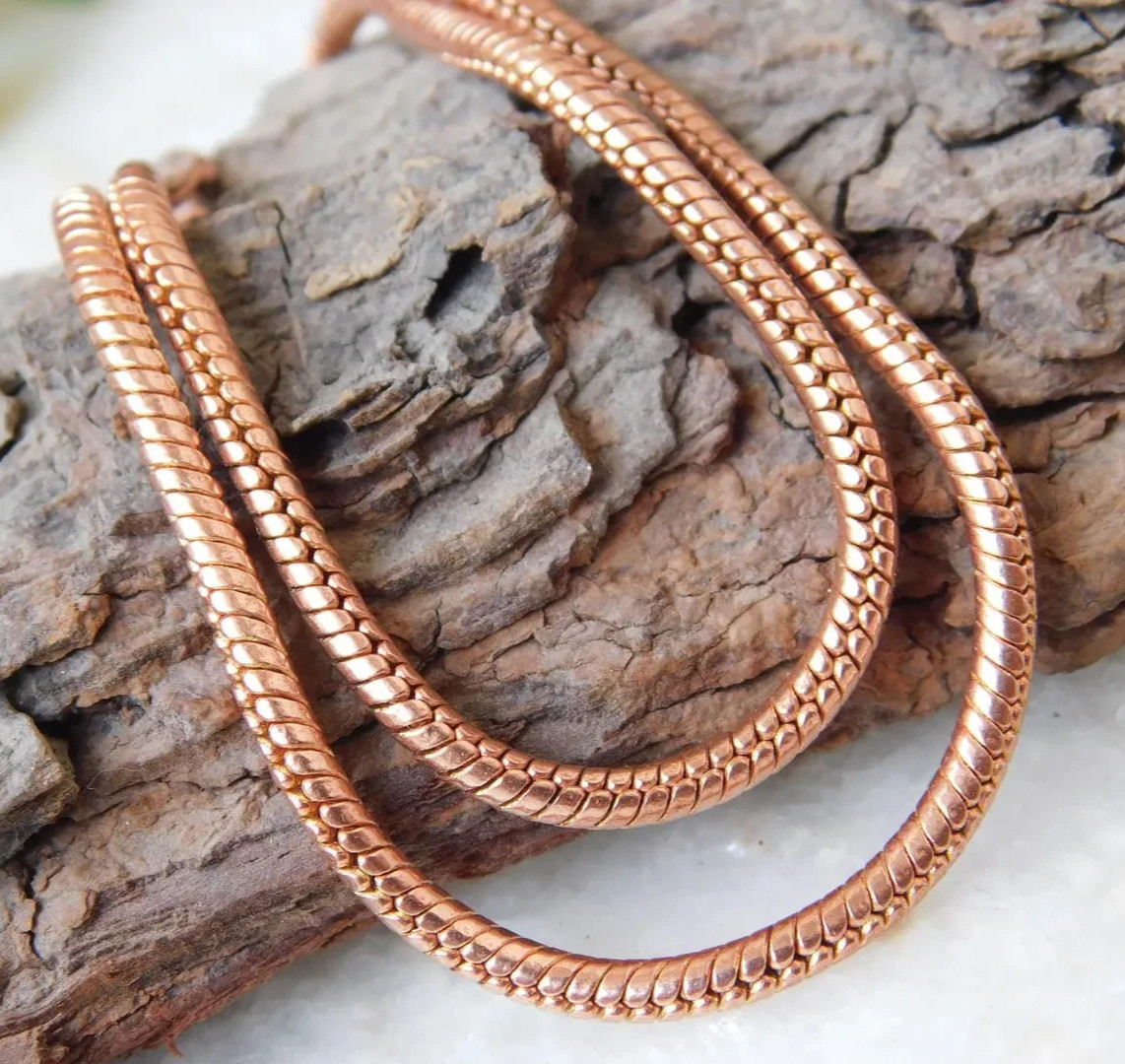 24 inch Pure Copper Round Snake Chain Necklace, Healing Copper Jewelry Spiritual