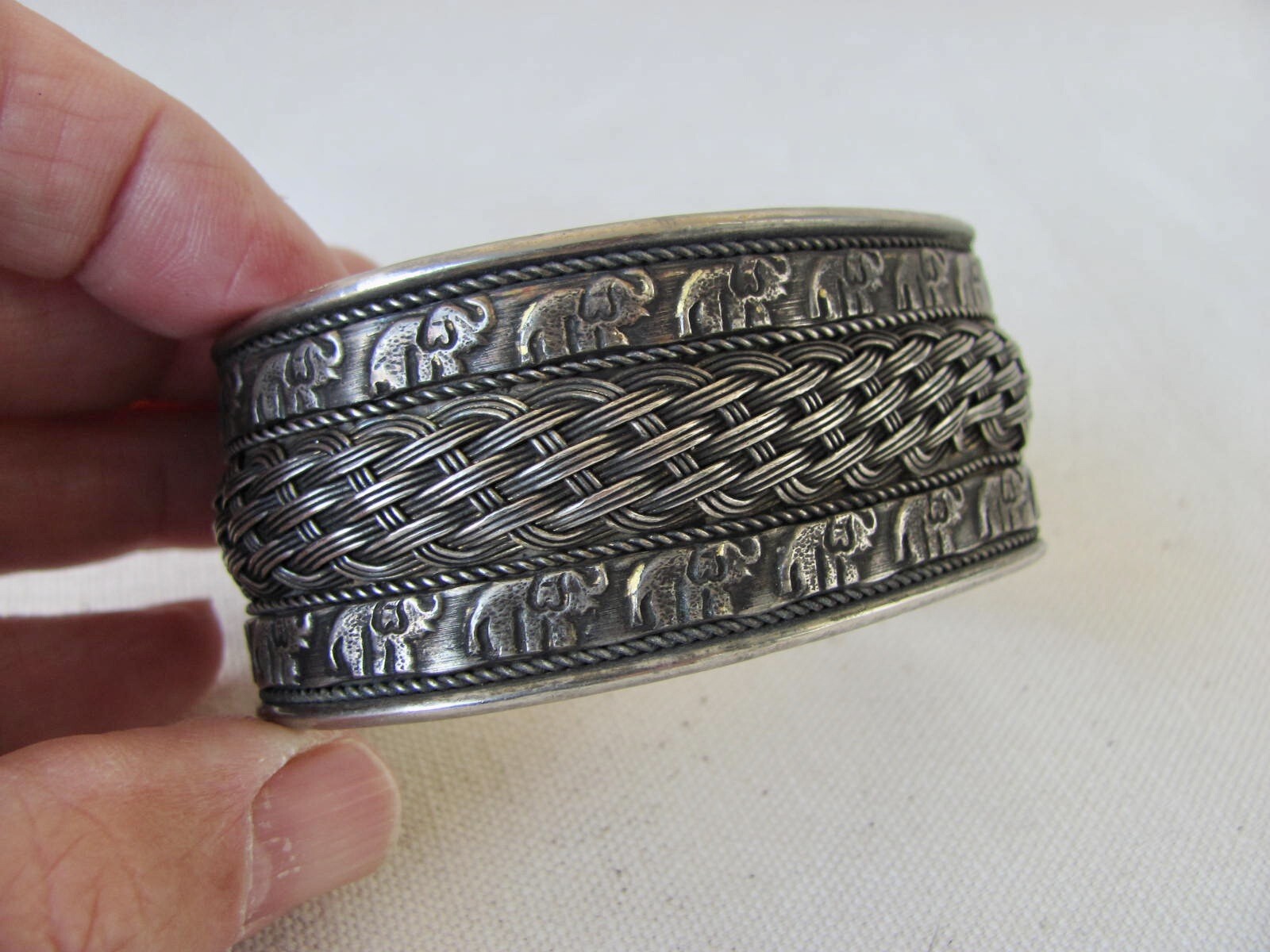 Vintage Silver Alloy Wide Band Bracelet from Southeast Asia