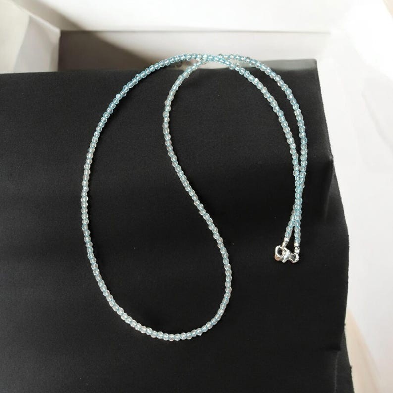 2-3MM Dainty Aquamarine Faceted Round Gemstone Beads Protections Necklaces 24”