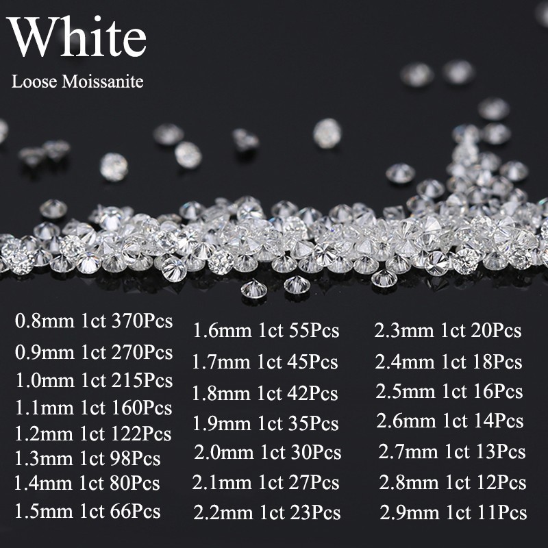 Loose Moissanite Round Real Gem 0.7mm-3mm All Sizes 1ct Melee Stone D White VVS1