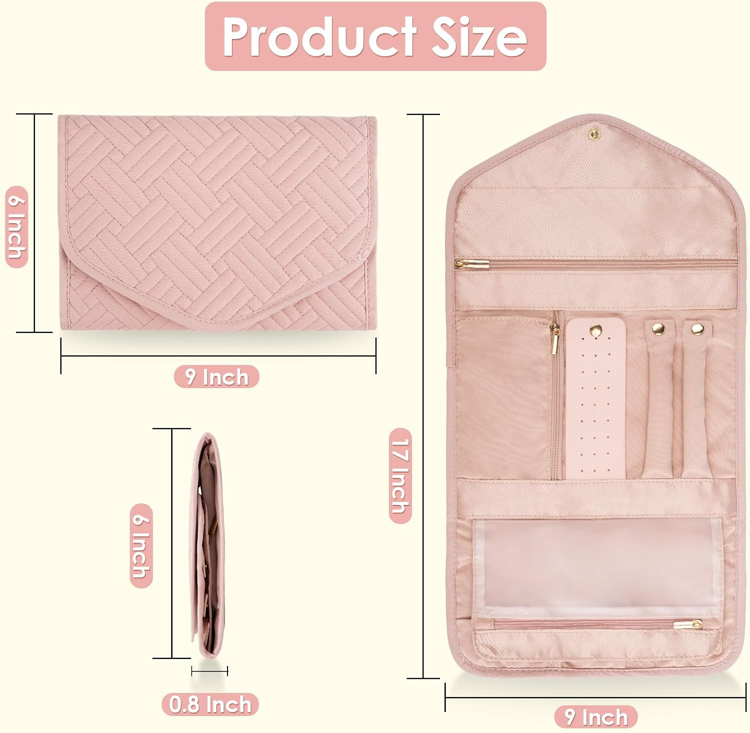 Travel Jewelry Organizer Bag Anti-Tangle Foldable Small Jewelry Roll Travel Case