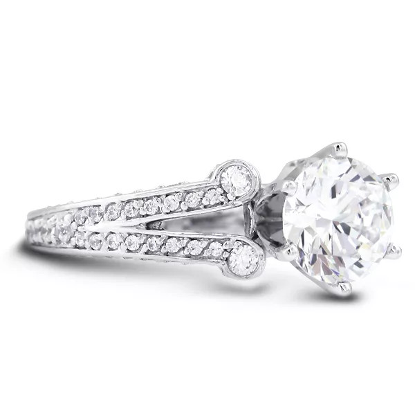 Side Stone Engagement Ring Solid Platinum 2.73 CT Round Lab-Grown Diamond E VS1
