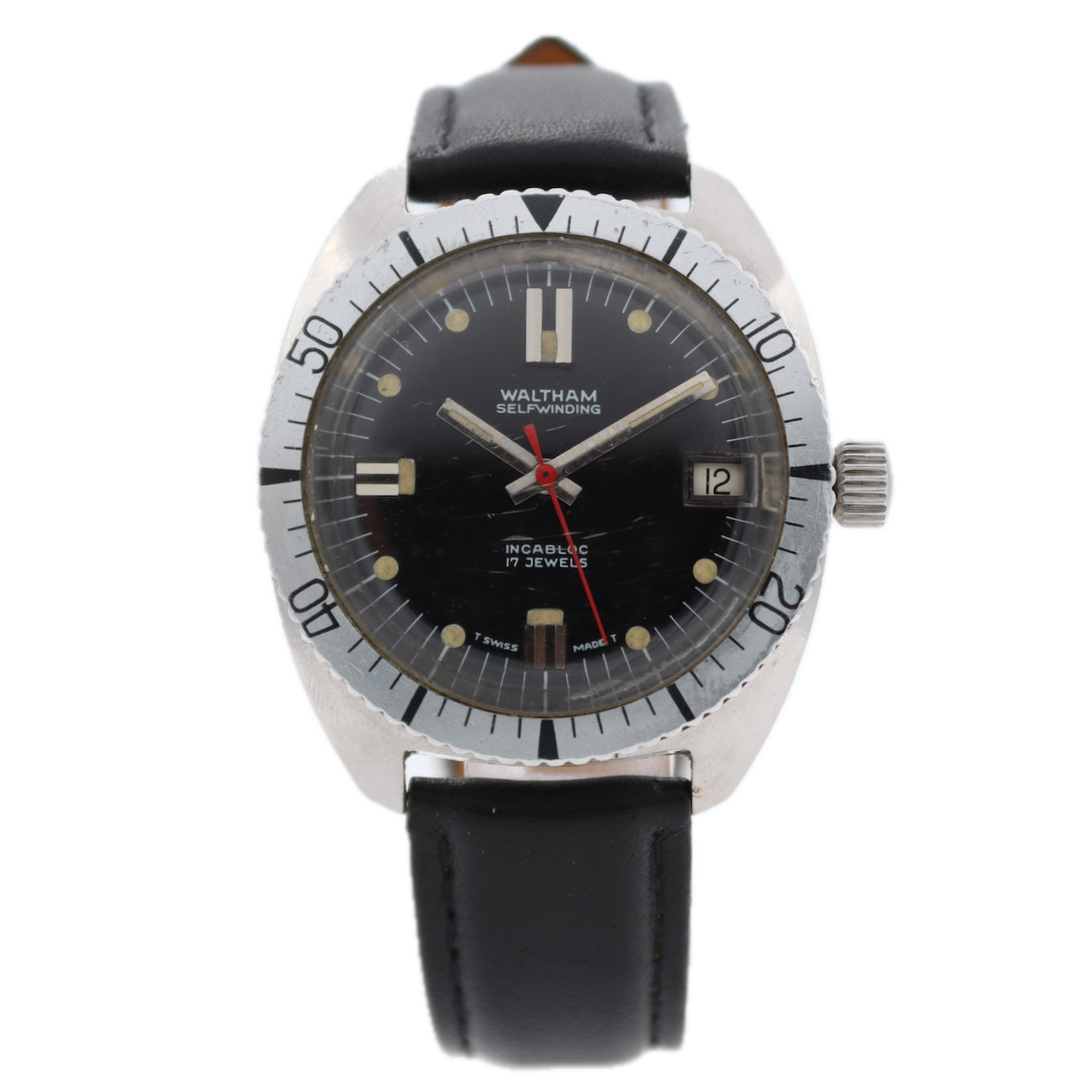 Vintage Waltham B339 Diver Style Men’s Automatic Wristwatch Font 90-5 Steel Runs