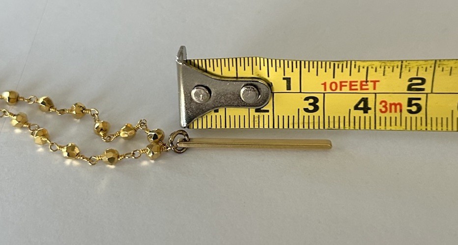 17” Gold Tone Station Faceted Bead And Chain Drop Bar Pendant Necklace