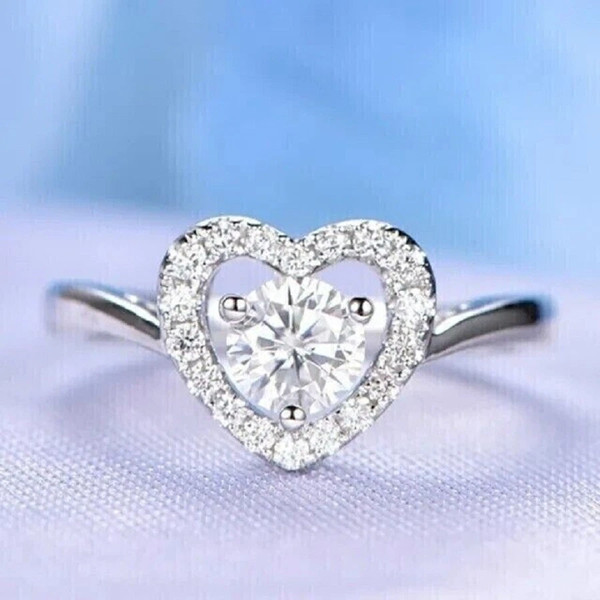 Round Cut VVS1 Moissanite Halo Women Engagement Ring 14K White Gold Plated