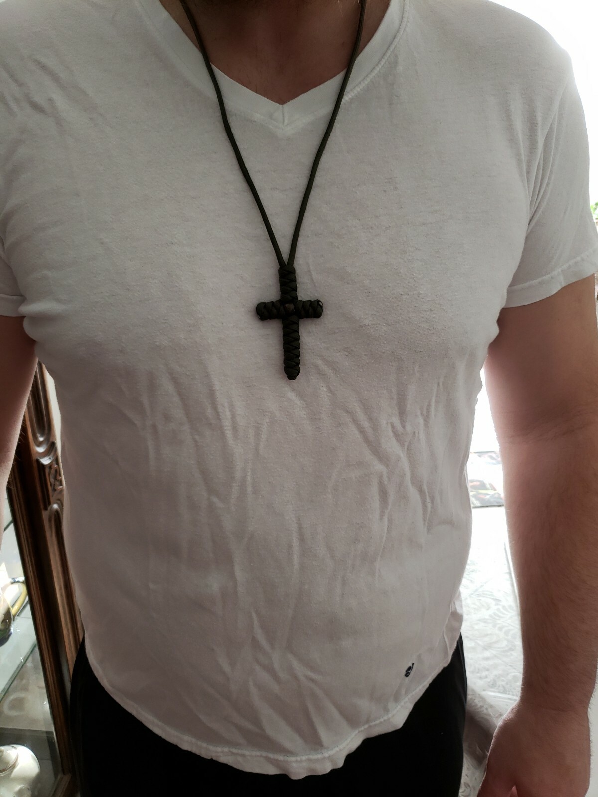 “Ranger” Paracord Cross Necklace -OD Green. BRAND NEW – HANDCRAFTED