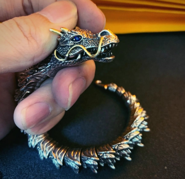 Viking Dragon Mens Bracelet Stainless Steel Scale Chain Cuff Bangle Punk Jewelry