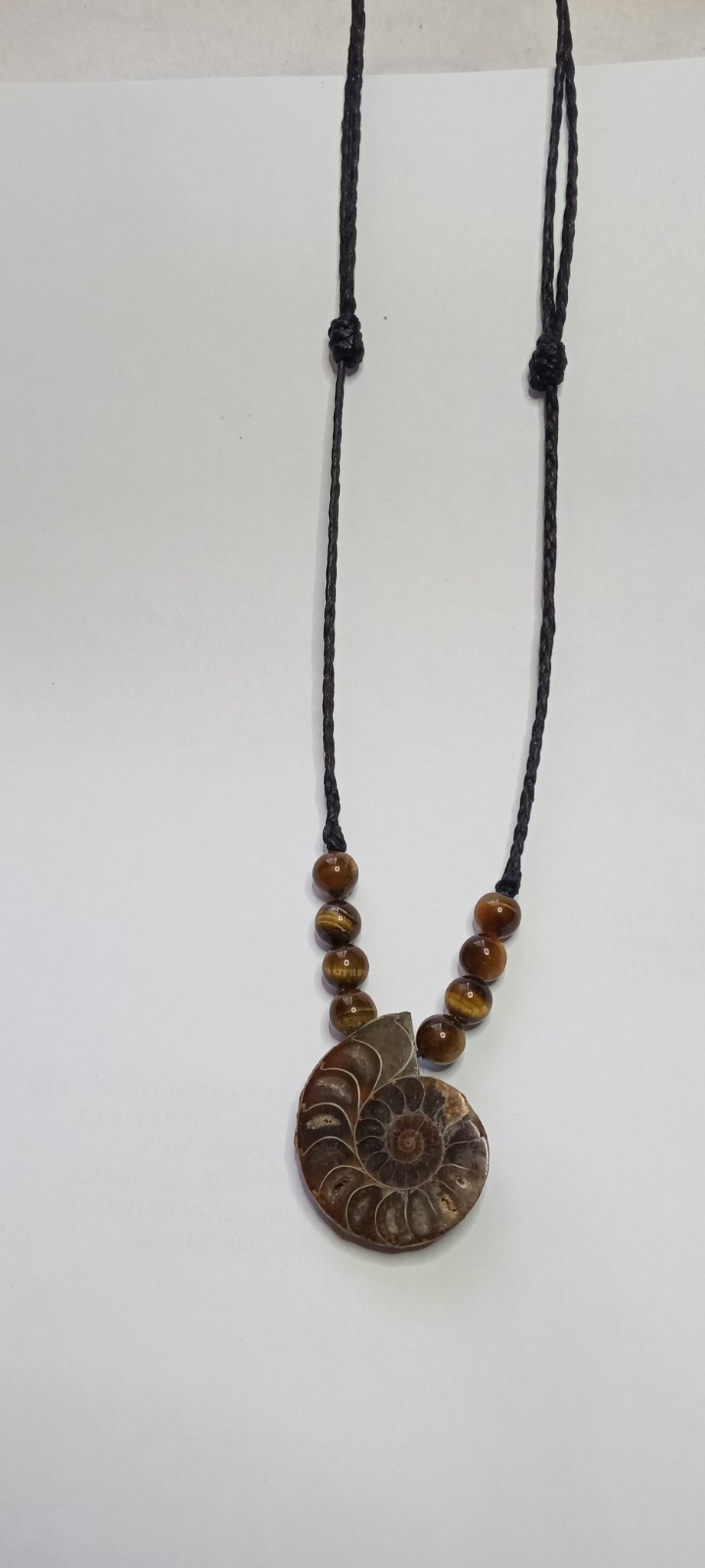 Fossil Ammonite Handmade Adjustable and Hand Braided Necklace