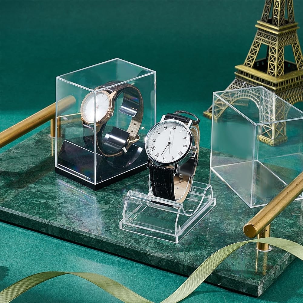 2pcs Clear Acrylic Watch Display Stand Box Single Watch Holder Case – Black