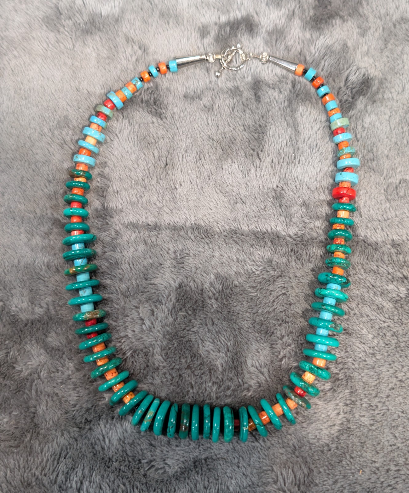 Handmade, Red, Green, Blue, Orange And Black Howlite Beaded Necklace, New