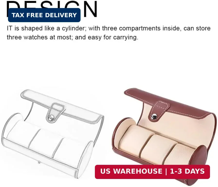 3 Slot PU Leather Watch Roll Case Travel Jewelry Organizer with Soft Pillows Sec