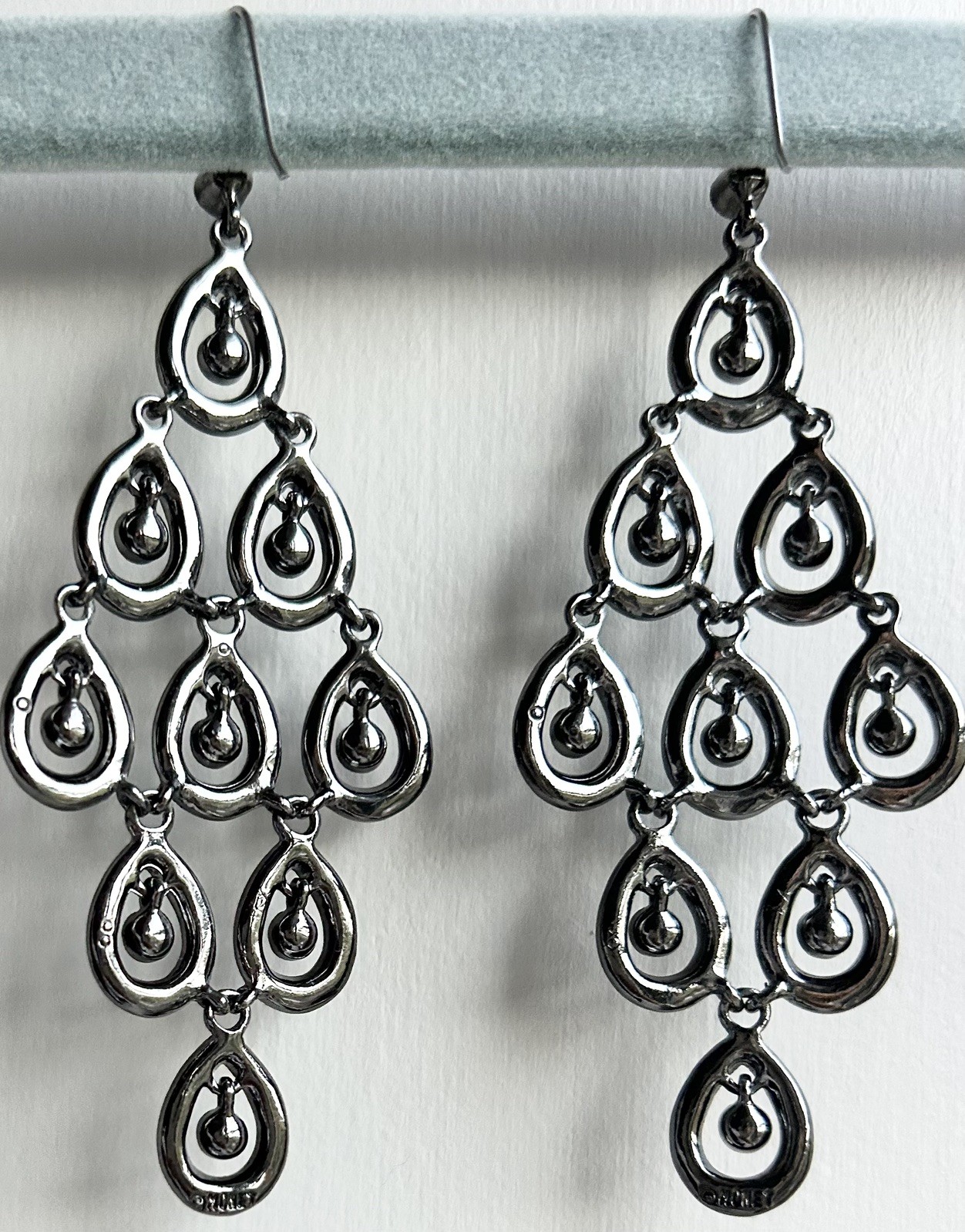 Rare Vintage Monet Black Onyx Marcasite Chandelier Earrings ASO Royal VGC