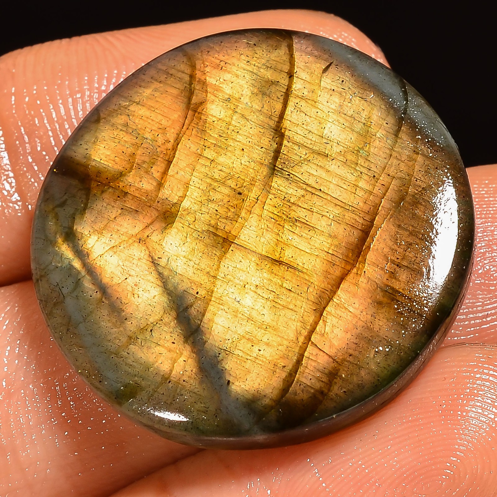 100% Natural Labradorite Round Shape Cabochon Gemstone 32.5 Ct 27X27X5mm A-38310