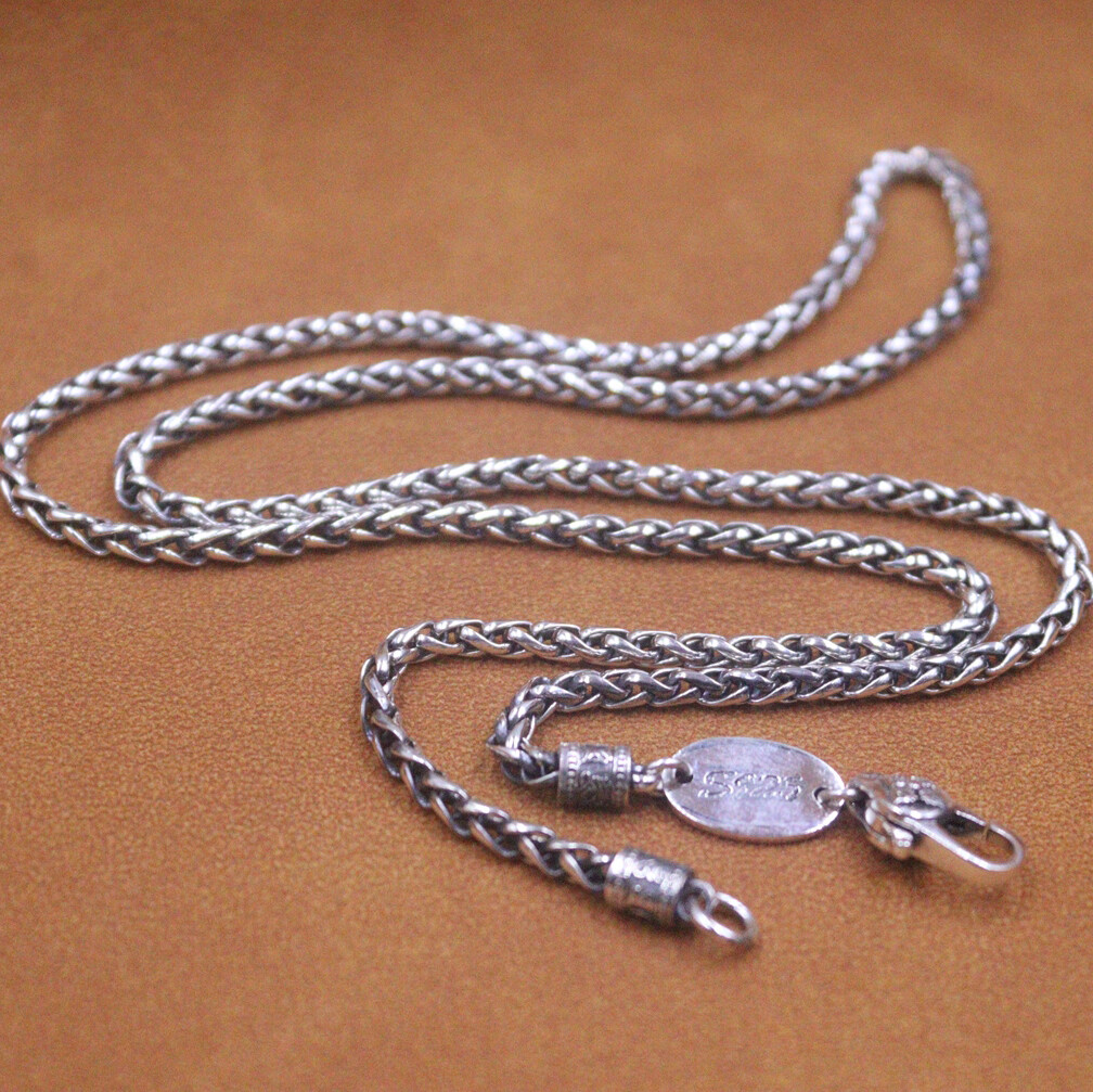 Pure S925 Sterling Silver Chain Men Women 3mm Wheat Link Necklace 22inch /17-18g