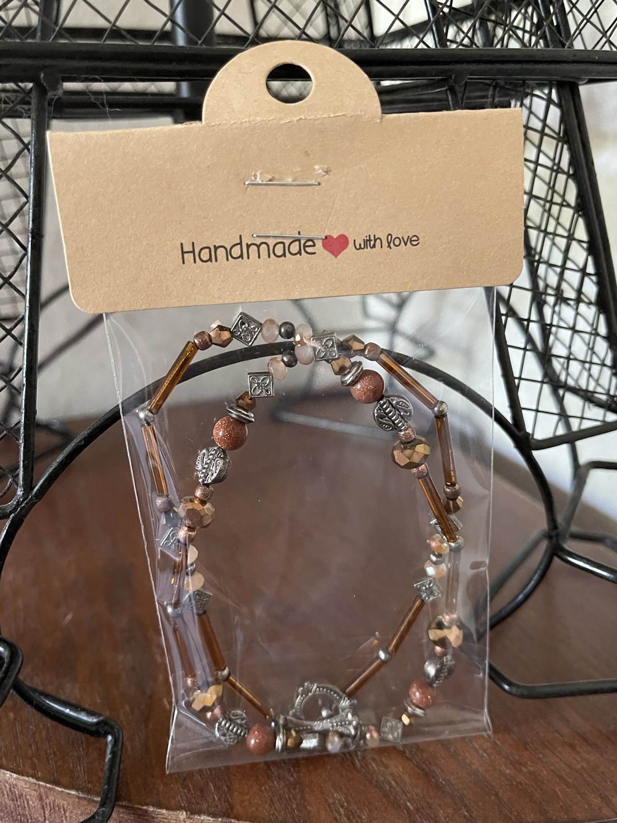 Handmade Copper Silver Multicolor Beaded Necklace 18 Inches Fast Shipping