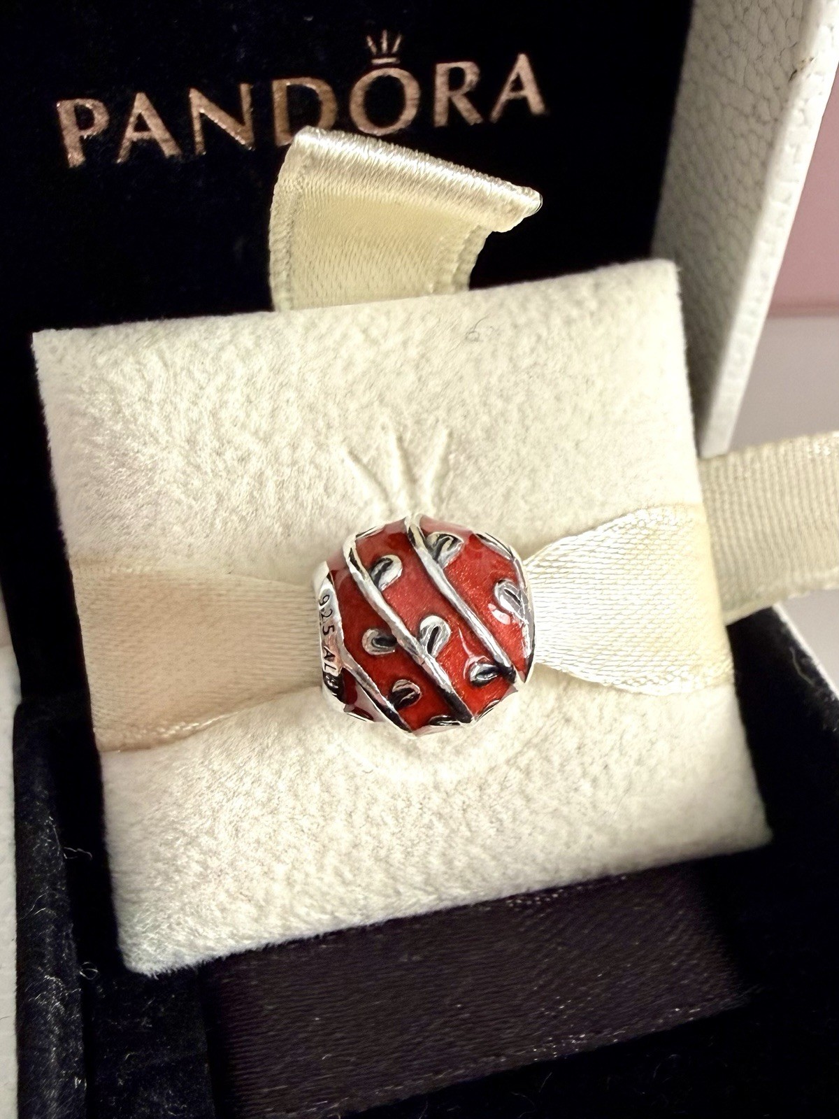 PANDORA STERLING SILVER RED VINES ENAMEL CHARM #790525EN17 AUTHENTIC RETIRED