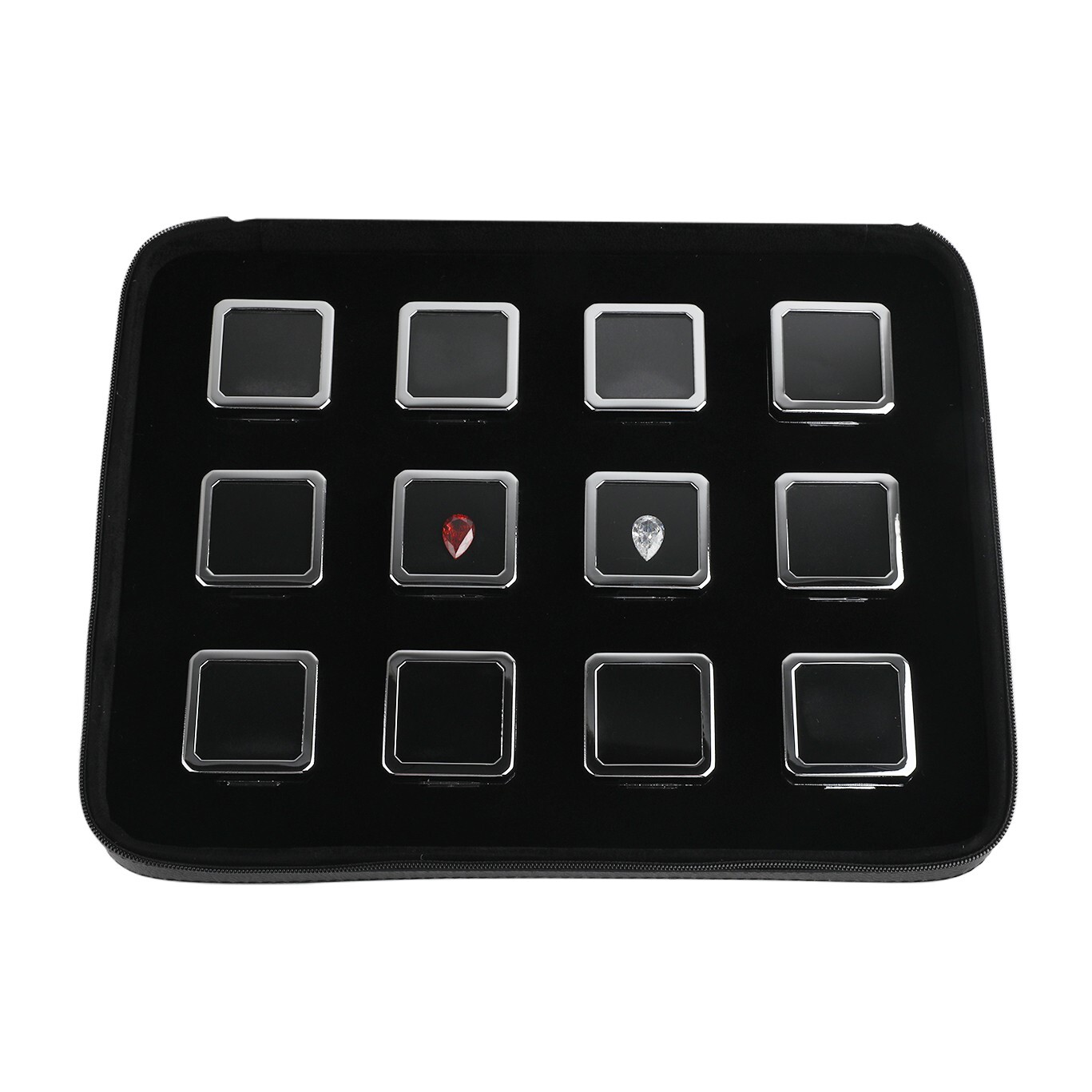 GemTrue Superior Small Diamond Boxes in a Leather Zip Case Gemstone Storage Case