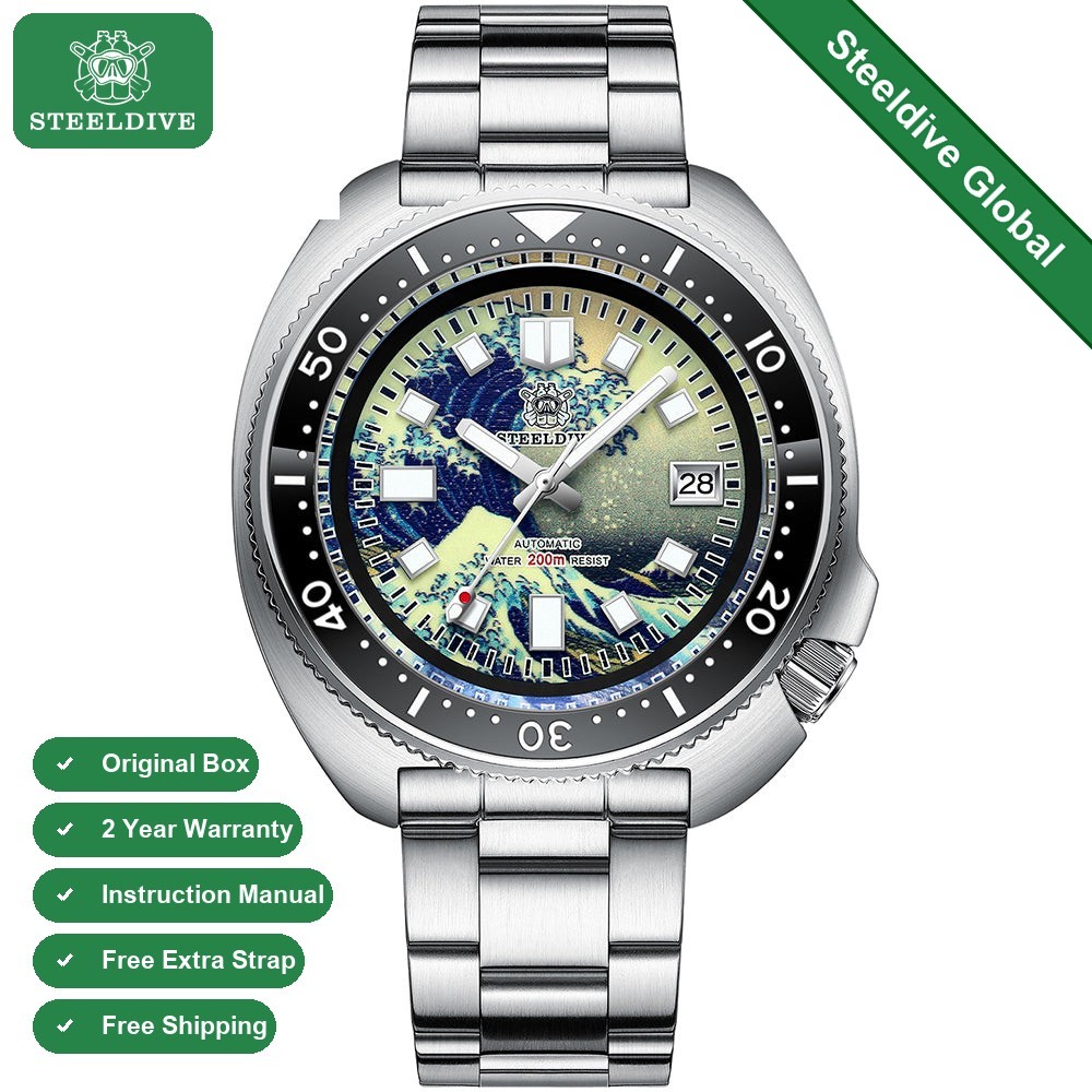 STEELDIVE SD1970J Mens 43.8mm 200M Automatic Dive Watch NH35 Sapphire Steel