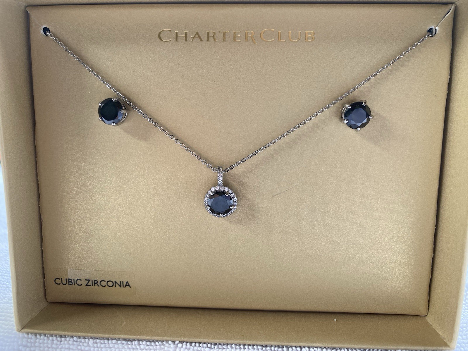 Charter Club Silver Chain with Blue Topaz and Clear Stone Necklace & Earring Set