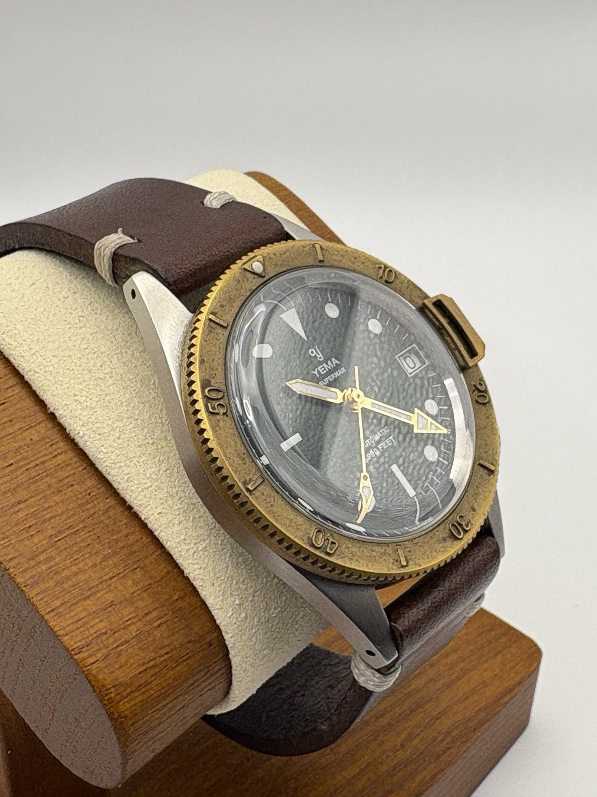 YEMA Superman Bronze Steel Limited Edition Watch with Leather Strap