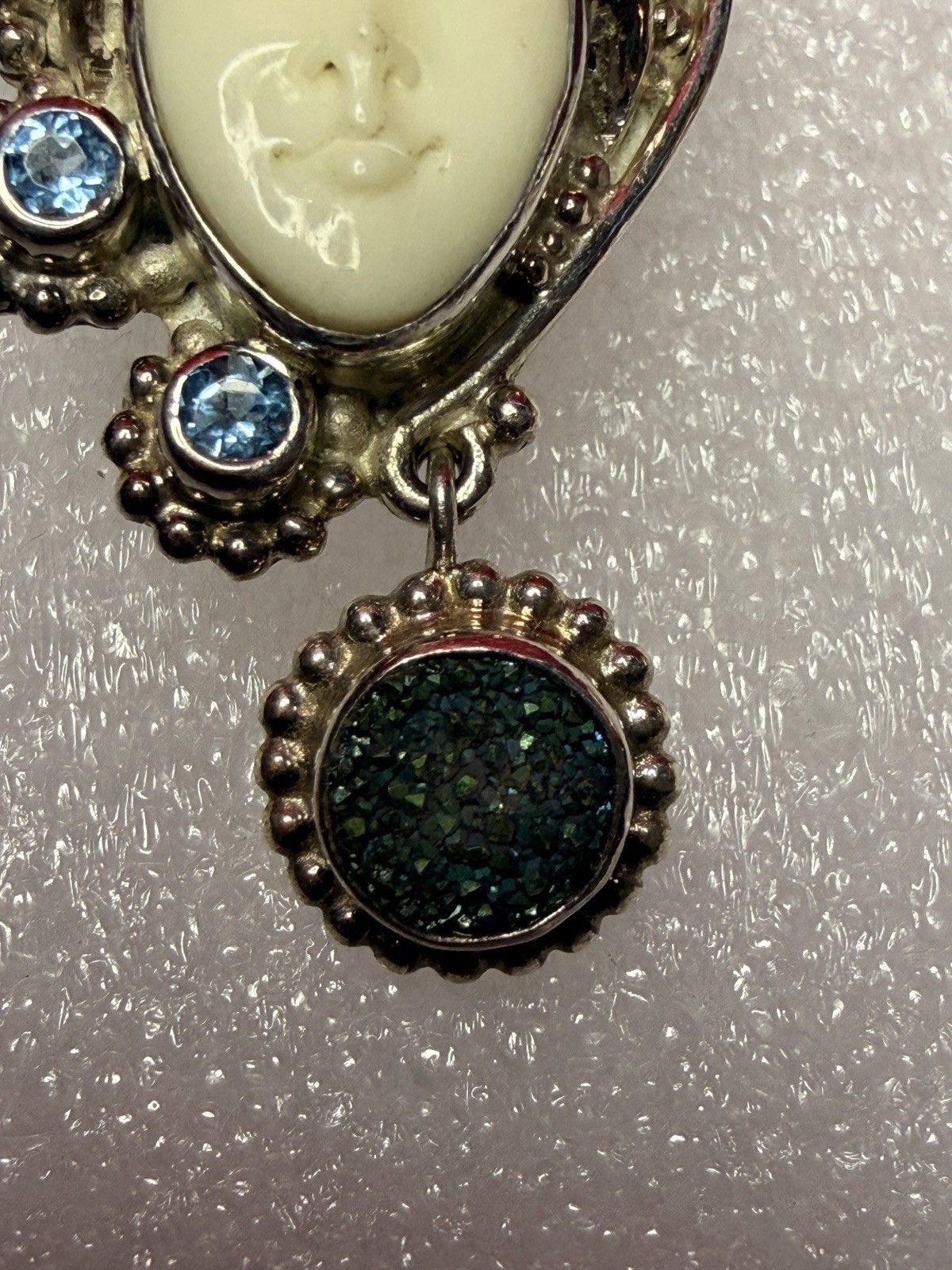 Vintage Sajen 925 Sterling Silver Carved Goddess Face Earrings
