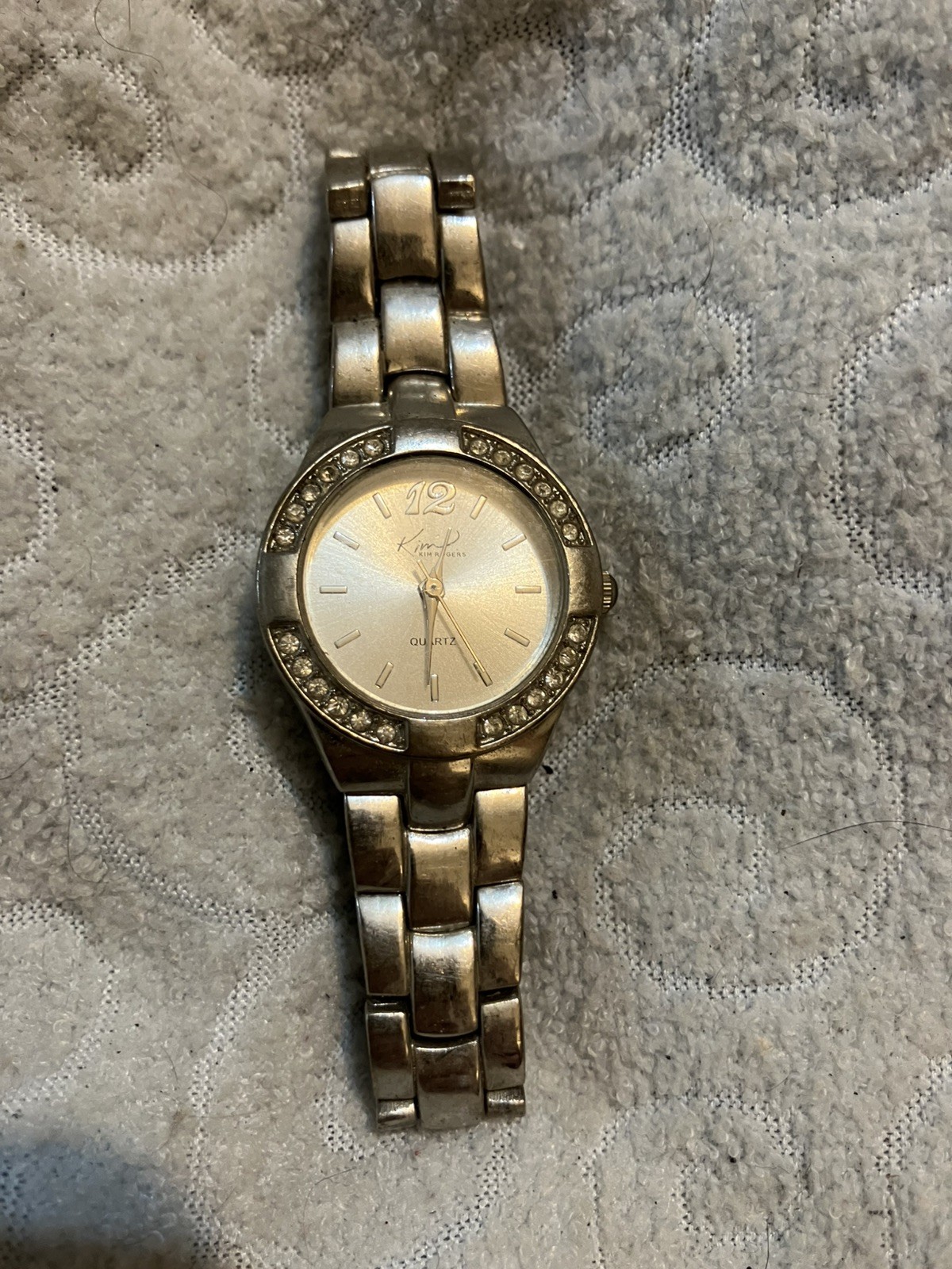 Kim Rogers Womens Silver-Tone Bracelet Watch w/ Rhinestones Stainless BLING!