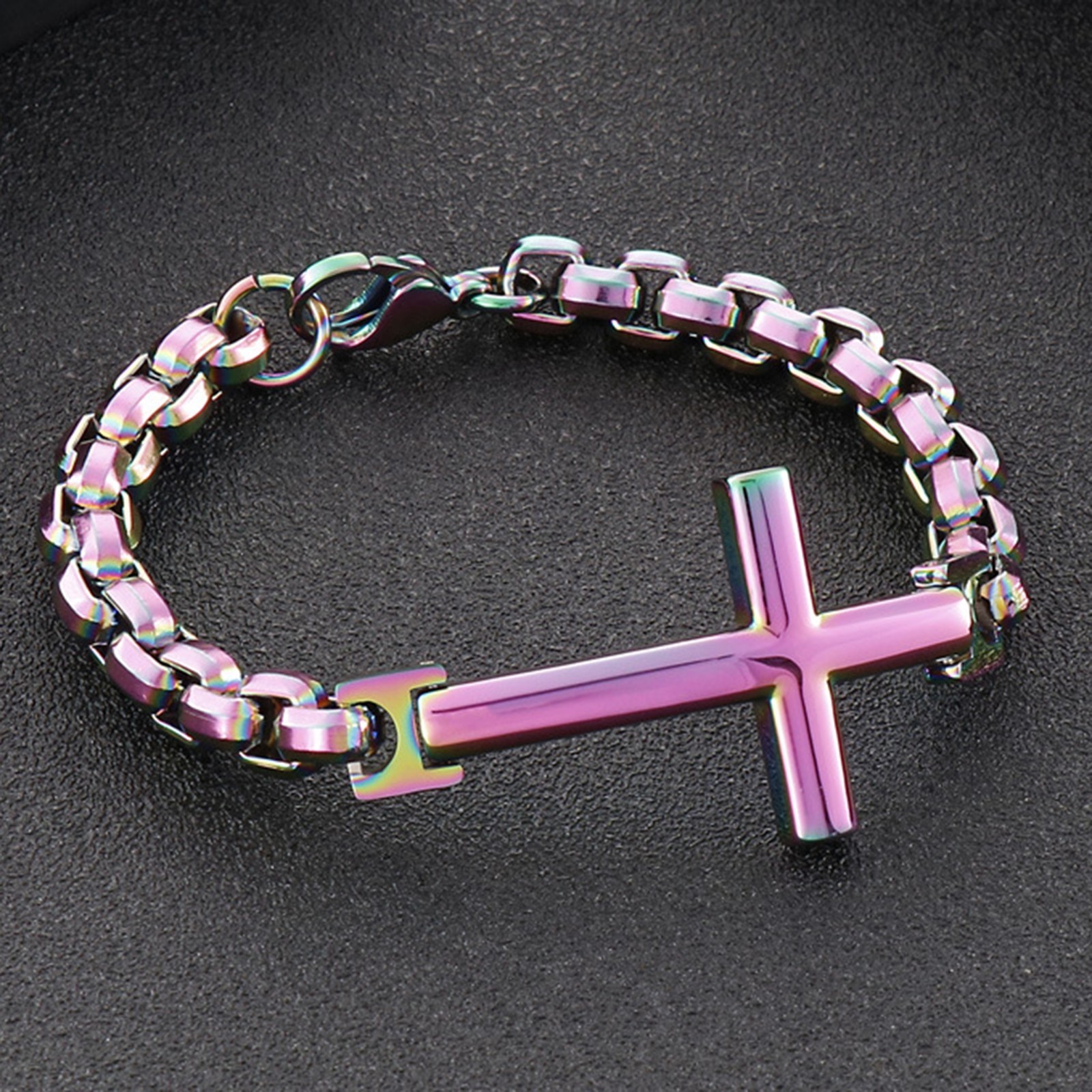 8.86″ 15mm Fashion 316L Stainless Steel Women Men Cross Charm Bracelet Jewelry