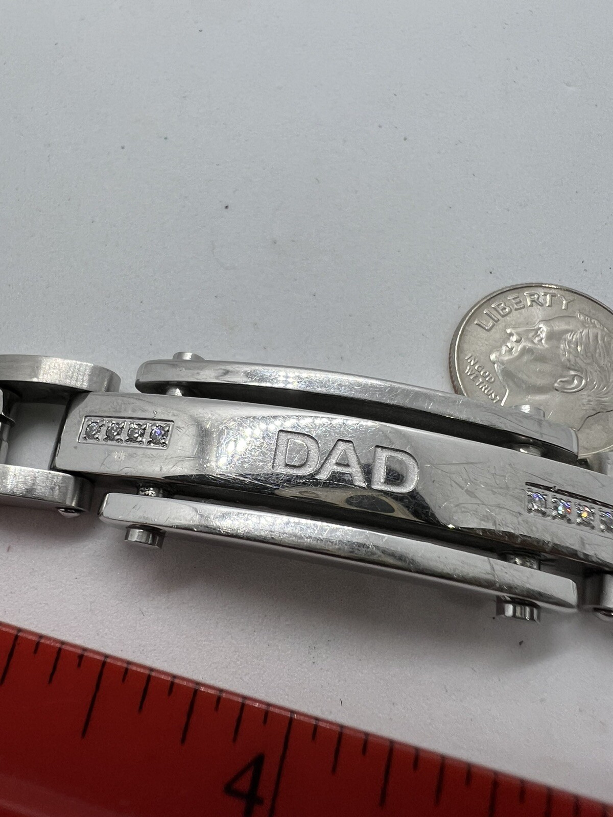 Stainless Steel Dad Bracelet With Diamonds