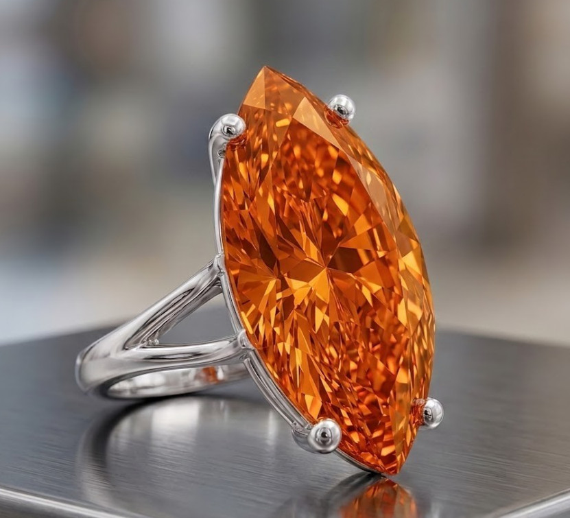 4.60 Ct Certified Marquise Shape Orange Natural Diamond Ring White Gold Finish