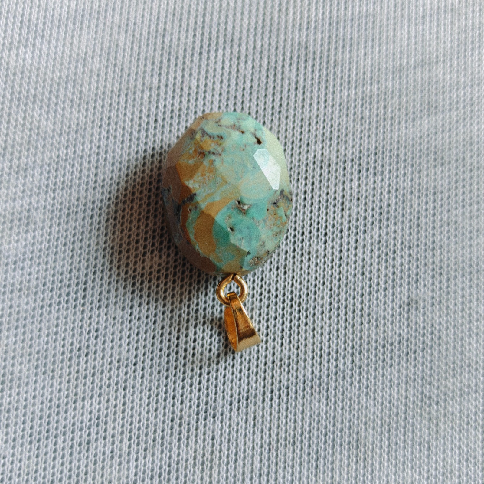 Natural Tibetan Turquoise Oval Cut Beads Brass Pendant Handmade Jewelry