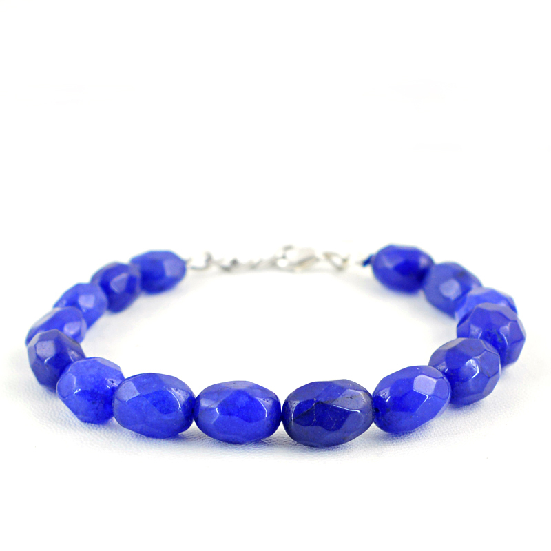 156.50 CTS EARTH MINED OVAL SHAPED FACETED RICH BLUE SAPPHIRE BEADS BRACELET