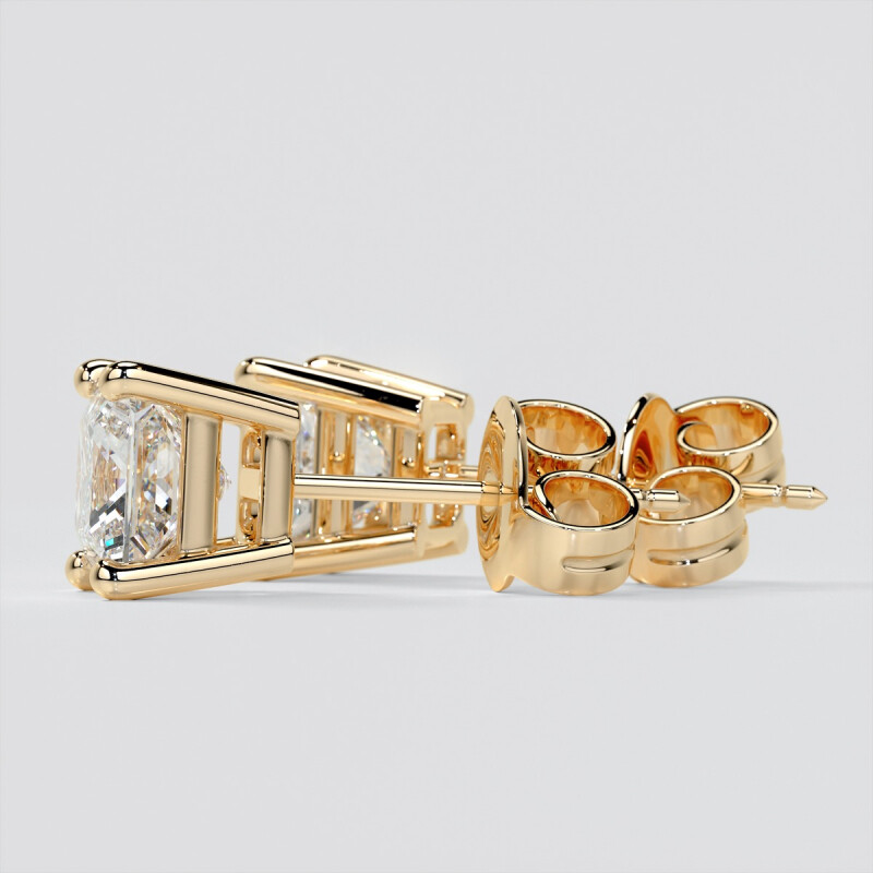 14K YELLOW OR WHITE GOLD STUD EARRINGS LAB CREATED PRINCESS CUT DIAMOND FLAWLESS