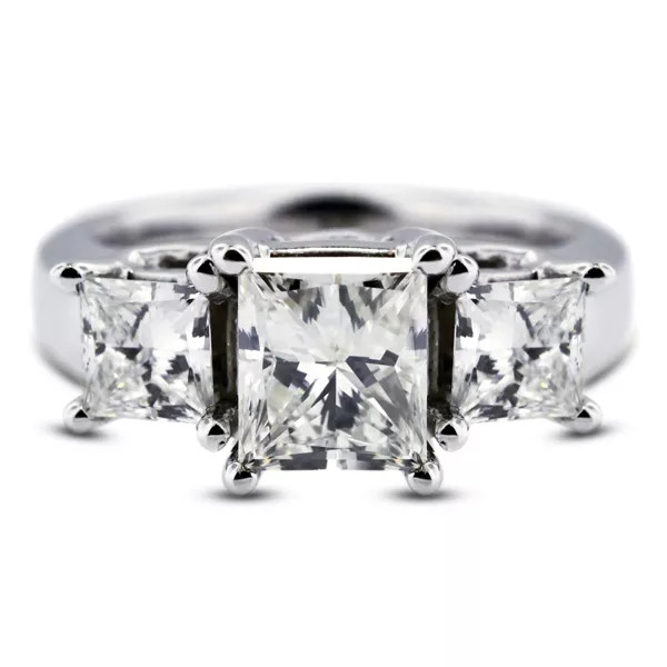 14K White Gold Engagement Ring Trellis 3.17 CT Princess Lab-Grown Diamond F SI1