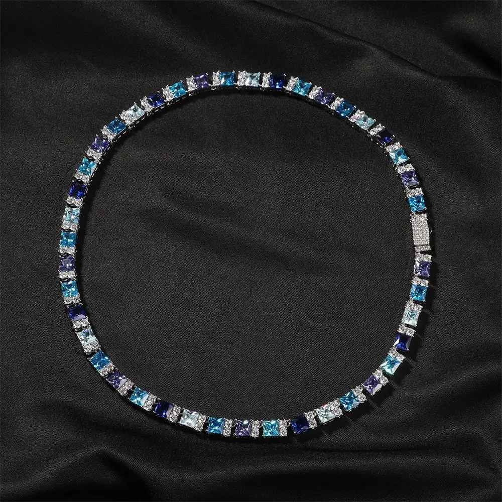 8CT Lab Created Diamond 7.5mm Gradient Blue Necklace Bracelet for Men Women