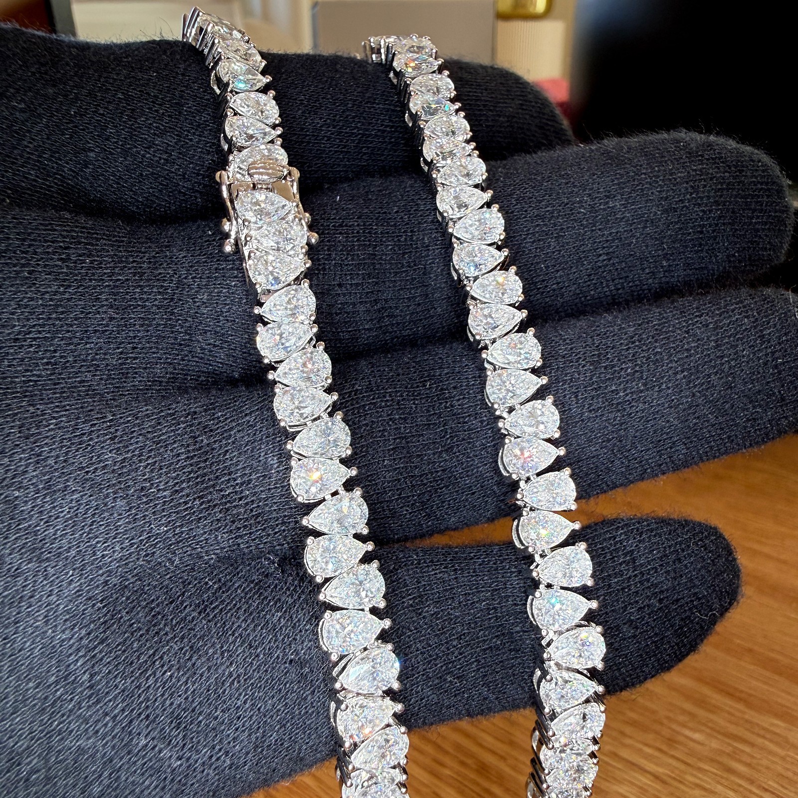 65.5CTW Certified Moissanite Alternating Pear Cut Tennis Chain Real 925 Silver