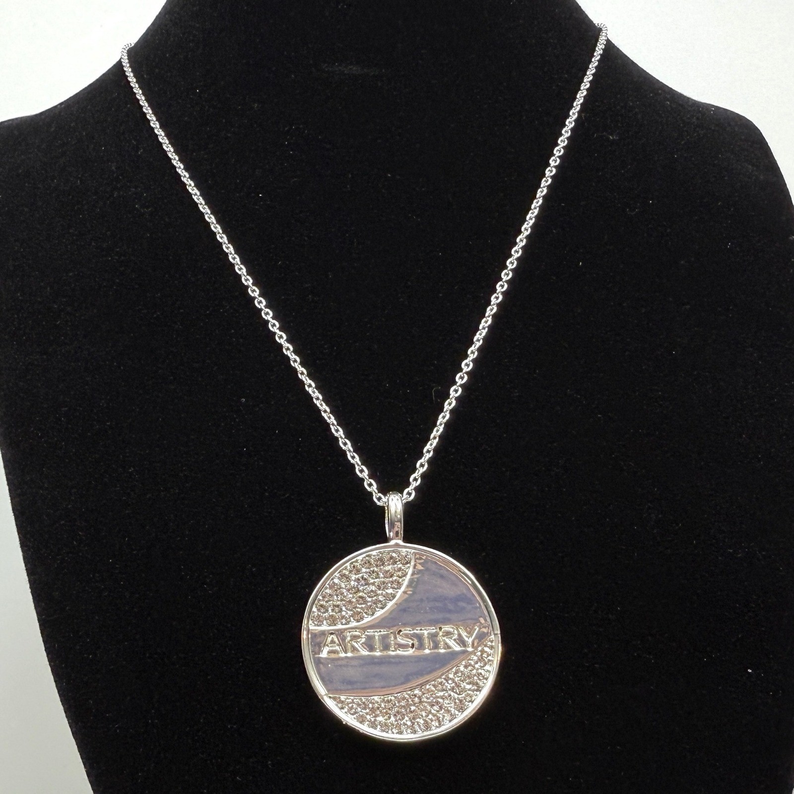 Artistry 925 Sterling Silver Pendant Necklace Pave Rhinestone Jewelry 9.5 in L