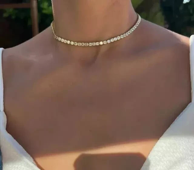 20.00CT Asscher Cut Lab-Created Diamond Tennis Necklace 14k Yellow Gold Plated
