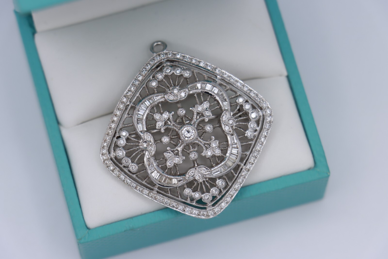 1.00tcw Diamond Art Deco-style Filigree Pendant & Brooch | 18K White Gold