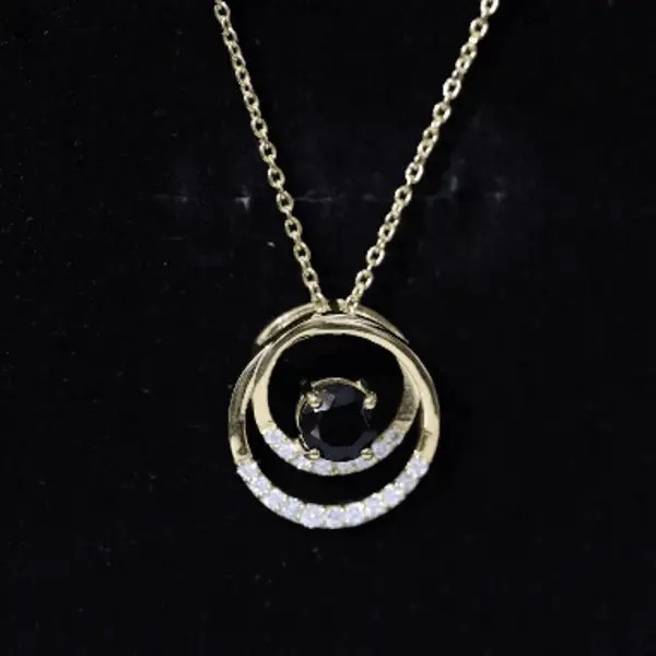 Lab Created Black and White Diamond Circle Necklace With Silver Chain